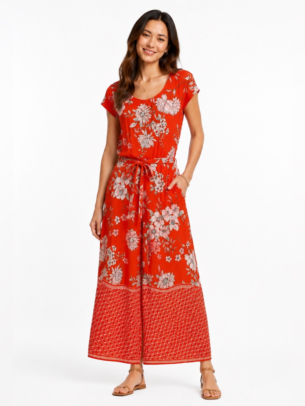Chris McLaughlin Orange Floral Wide Leg Belted Jumper – Size 16